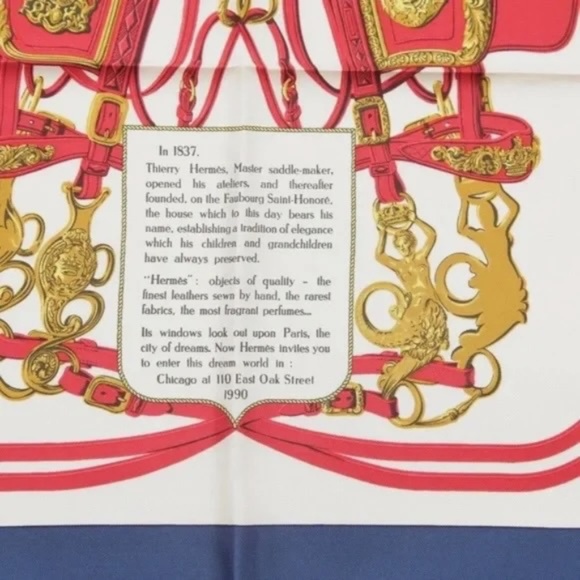 Share HERMES Square Silk Scarf Square 43cm x 43cm Blue Red White Gold - Picture 3 of 10